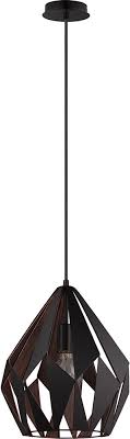This hanging light fixture is a modern beauty, with a row of five individual hanging lights composed of a single bulb inside of a transparent glass with a top structure in copper. Eglo 49254a Carlton 1 Modern Black Copper Hanging Pendant Lighting Egl 49254a