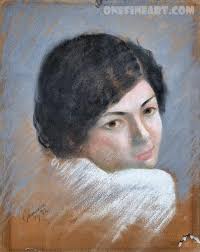 Beautiful and rare available portrait artwork by artist-painter Cesar  Gemayel, 40x32 cm, pastel, 1932 showing the poet May Ziadeh. OneFineArt.com  #availableart #art #artwork #rareart #artportrait #MayZiadeh #artpainting  #artistpainter #cesargemayel ...