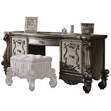 The most common bedroom vanity table material is metal. Acme Versailles Wood Bedroom Vanity Desk In Antique Platinum 26847