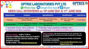 Our cv maker enables you to choose any cv sample in real tim. Video Call Interviews 10th 11th June 2021 At Optrix Laboratories For Freshers Experienced Pharma Job Alert