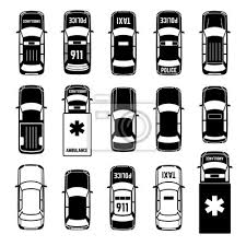 Auto Draufsicht Transport Vektor Schwarze Symbole Leinwandbilder Bilder Krankenwagen Polizei Medic Myloview De