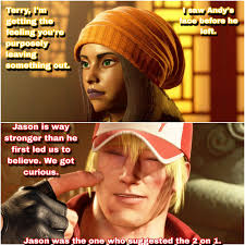 Mai now suspects Urus knowing more about Jason's strength. Story continues  now. Read til the end 👉 Mai [pink] Urus [yellow] Terry [Red] Andy (white])  Jason (black) #streetfighter6 #streetfighterworldtour #capcomgames #capcom  #StreetFighter #