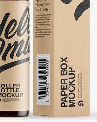 Download Dark Amber Glass Roller Bottle With Kraft Box Mockup In Bottle Mockups On Yellow Images Object Mockups