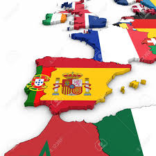Spain and portugal do share one exceptional delicacy, though: 3d Map Of Spain And Portugal With National Flags On White Background Stock Photo Picture And Royalty Free Image Image 76802640