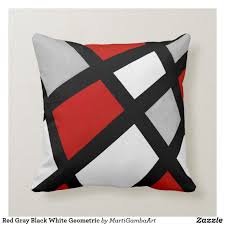 Black And White Geometric Lumbar Pillow Red Gray Black White Geometric Throw Pillow Zazzle Com In 2020 Geometric Throw Pillows Throw Pillows Grey And Red Living Room