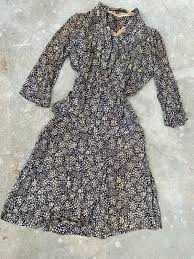 Create a delicate wartime look or pair it with jeans, this fabulous knitting pattern for a german peasant top. Antique 1930s Black White Floral Print Dress Jack Gem