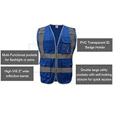 Hi viz safety vest waistcoat jacket with pockets new high visibility t shirt lot. Gogo Security 9 Pockets Hi Vis Safety Vest Blue L Industrial Scientific Safety Vests