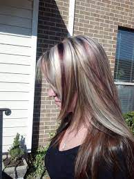 Love It Blonde Highlight With Brown And Burgundy Lowlights Burgundy Blonde Hair Long Hair Color Burgundy Hair