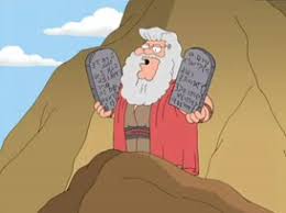 picture of Peter Griffin dressed as Moses holding up two tablets