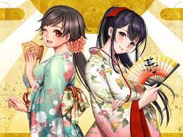 Download wallpaper girls, fan, kimono, yukata, anime, art, masami chie, as  aki arc, section other in resolution 1600x1200