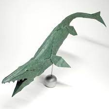 モササウルス 創作私 designed by me 43cm染和紙 歯はただの段折りで表現 折りたい人いたら展開図や折り方写真を作るかもしれません 折り紙 モササウルス 恐竜 白亜紀 origami mosasaurus dinosaur