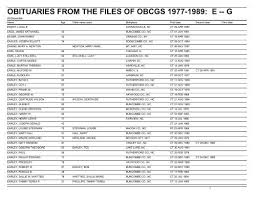 OBITUARIES FROM THE FILES OF OBCGS 1977-1989: E -- G