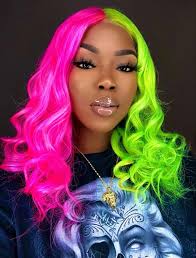 Black And Neon Green Hair Split Black Girls Bright Wigs Follow Conceitedx For More Pretty Hair Color Hair Styles Split Dyed Hair