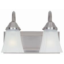 Easy to install and simple to maintain, coordinate this light with other bronze bath pieces from hampton bay for a custom, polished look. Hampton Bay 2 Light Brushed Nickel Vanity Light With Frosted Glass Shades The Home Depot Canada