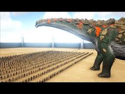 The dwarf titanosaur bravasaurus attempts to scare off a larger punatitan to little effect, both of these animals are from the late cretaceous of argentina and. 1000 Humans Vs Titanosaur Ark Survival Evolved Cantex Survival Human Evolve