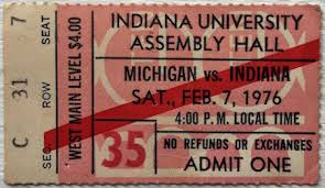 Iu Artifacts 1976 Indiana V Michigan Basketball Game Ticket