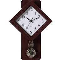 CLOCKSWISE Traditional Brown Square Wood- Looking Pendulum Plastic Wall  Clock for Living Room, Kitchen, or Dining Room QI004508.BN