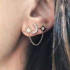 💰Kaufe 2Pcs / Set Moon Star Kettenstecker Ohrringe 3 Ohrlöcher Frauen  Schmuck zum besten Preis im Online-Shop bei Joom