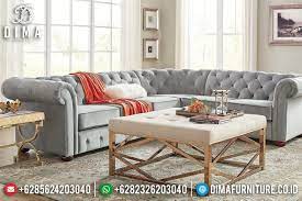 Free ongkir jabodetabek sofa l minimalis full busa + meja murah kain: Harga Sofa Tamu Sudut Modern Chesterfield Soft Grey Mebel Jepara Ttj 0371