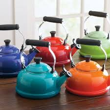 They are typically made from metal or other conductive materials and placed over an open flame or electric stovetop to heat the water. I Ll Take One In Orange Le Creuset Tea Kettles Le Creuset Tea Kettle Le Creuset Tea Kettle