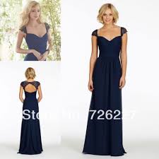 Dark Navy Blue Elegant Long Bridesmaid Dresses With Cap Sleeves 2014 Lace Plus Size Chiffon Brides Empire Waist Long Bridesmaid Dresses Bridesmaid Dresses With Sleeves Junior Bridesmaid Dresses