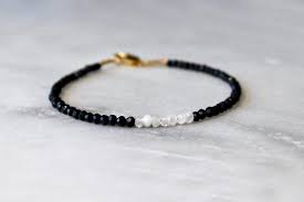 Black And White Bead Bracelet Meaning Spiritual Black Tourmaline White Moonstone Bracelet With Meaning Black And White Beaded B Beaded Bracelets Bracelets With Meaning Black Tourmaline Bracelet