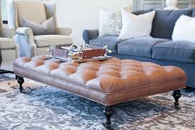 Blue Leather Grey Color Scheme Leather Ottoman Coffee Table Ottoman In Living Room Round Ottoman Coffee Table