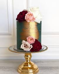 Flower 60th Birthday Cake Ideas For Mom Emerald Green Gold Painted Deluxe Floral Cake Perfect For An Engagement Celebration Poshlittlecakes Pert 60th Birthday Cake For Ladies Gold Cake Floral Cake