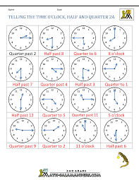 2) say the minutes first and then the hour. Time Worksheet O Clock Quarter And Half Past