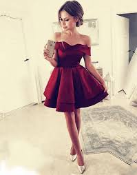 Simple Burgundy Short Prom Dress Off The Shoulder Ruffled Homecoming Dress Red Homecoming Dresses Satin Homecoming Dress Homecoming Dresses Short