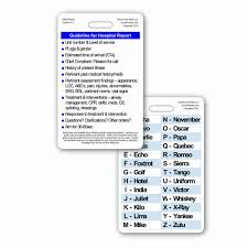 Phonetic alphabet lists with numbers and pronunciations for telephone and radio use. Hospital Report Guidelines W Phonetic Alphabet Vertical Badge Card