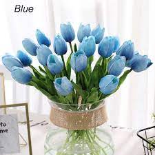 Artificial Tulips Real Touch Fake Flowers Artificial Tulips Flowers Arrangement Bouquet For Home Room Office Wedding Party 5 10pcs Walmart Com In 2021 Blue Wedding Centerpieces Fake Flowers Tulip Centerpiece