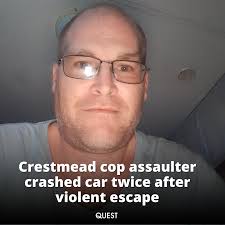 Crestmead man Gene Bruce Harris, 40, who punched a police officer in the  jaw before speeding away in his car and crashing it twice continued to  assault police when he was finally