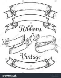 Ribbon Retro Vintage Hand Drawn Illustration Vector Set Sketch Banners Old School Style For Deco Banner Drawing Hand Lettering Art Old School Tattoo Designs