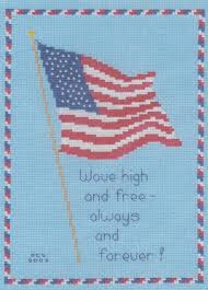 Vintage lentil by lakeside linens using weeks dye works or dmc. Patriotic Flag Counted Cross Stitch Pattern