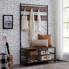 Perfect for adding a little organization and industrial flair to your entryway, a hall tree like this is a great option for helping clear away sundries. Amazon Com Hombazaar 3 In 1 Entryway Coat Shoe Rack Entry Hall Tree Bench With 3 Tier Storage Shelves Wood Furniture With Metal Frame 7 Hooks For Garment Coats Hats Keys Umbrella Rack Home Improvement