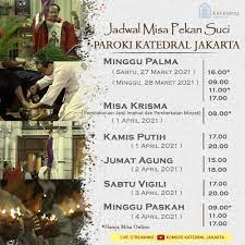 Kemudian, trihari suci paskah dimulai dari kamis putih, 1 april 2021, jumat agung 2 april . Gereja Katedral Jakarta Jadwal Misa Ibadat Pekan Suci 2021 Paroki Katedral Jakarta Semua Jadwal Misa Ibadat Disiarkan Secara Live Streaming Melalui Channel Youtube Komsos Katedral Jakarta Selamat