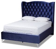 The button tufted wingback headboard looks chic and comfortable in any home. Norbert Glam And Luxe Purple Blue Velvet Upholstered King Wingback Bed Contemporary Panel Beds By Baxton Studio Houzz