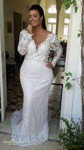 Plus Size Mermaid Full Lace Wedding Gown With Deep V And Long Sleeves Adel St Plus Wedding Dresses Plus Size Wedding Dresses With Sleeves Wedding Dress Guide
