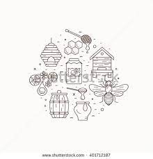 Honey Bee House Illustration Honey Bee Vector Symbol Bee Honey Bee House Honeycomb Beehive Flower Outline Style Ho Bee Drawing Bee Illustration Bee Art