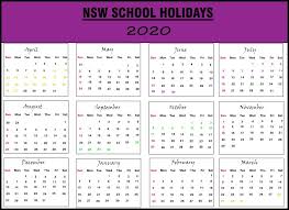 Nsw School Holidays Calendar 2020 Terms Dates 2020