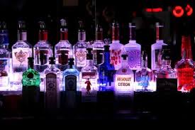Color Changing Led Light Strips Behind Liquor Bottles On Your Wet Bar Add A Splash Of Drama Led Accent Lighting Color Changing Led Led Lights