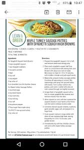 Maple Turkey Sausage Patties With Spaghetti Squash Hash Browns Lean Protein Meals Green Breakfast Lean Meals