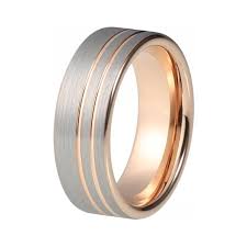 Rose Gold Plated Tungsten With Rose Gold Grooves Mens Rings Tungsten Mens Rings Rose Gold Mens Wedding Band Rings For Men