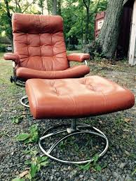 Vintage Norway Ekornes Stressless Leather Chrome Recliner Chair Ottoman Orange Ekornes C Recliner With Ottoman Chair And Ottoman Brown Leather Recliner Chair