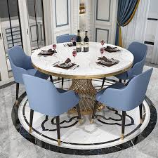 Its round tabletop is situated upon a pedestal. 889 99 Modern 51 Round Pedestal Dining Table Faux Marble Tabletop Golden Sta Modern Dining Room Other By Homary Limited Houzz