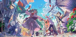 Refinishing, re coat, installation, sales. Wallpaper Illustration Birds Festivals Anime Feathers Windy Worm S Eye View Town Square Mythology Mural Art Screenshot 1680x813 Zuki 285425 Hd Wallpapers Wallhere