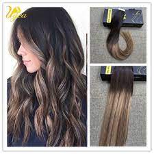 European Ombre Off Black Dark Brown Pu Tape In Human Hair Extensions Remy Hair Ugea S Human Hair Extensions Real Human Hair Extensions Balayage Straight Hair