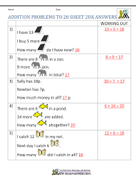 Number sums up to 20. 1st Grade Addition Word Problems