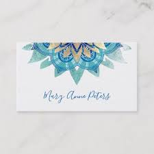 Yoga Instructor Blue And Faux Gold Mandala Business Card Business Card Design Business Cards Elegant Beauty Business Cards